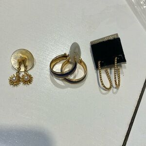 Elegant Gold and Blue Hoop Earrings. Three pairs for the price of one.